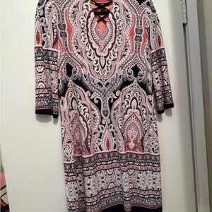 Roz & Ali Pink and Black Paisley Long Sleeve Dress